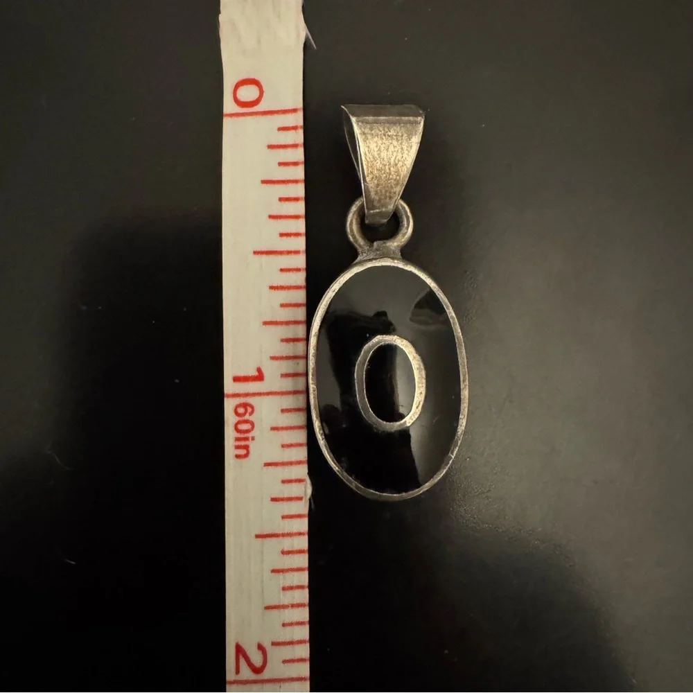 Vintage Taxco Sterling Silver Onyx Pendant - Mexico Modernist - Oval - Picture 4 of 5
